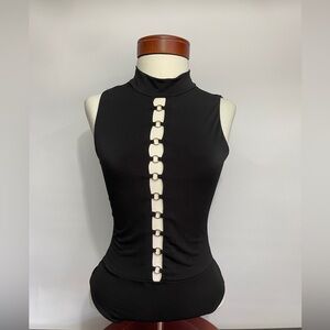 Chic going out black sleeveless mock top with sultry O-ring cut out detail ✨